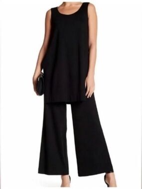 LAFAYETTE 148 NEW YORK LAYERED WIDE LEG 1 PC BLACK PANT TUNIC TOP JUMPSUIT SZ XL